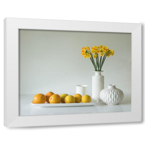 Jonquils And Citrus White Modern Wood Framed Art Print by Hammer, Jacqueline