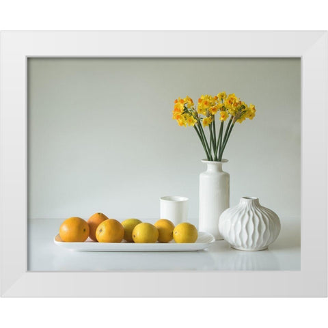 Jonquils And Citrus White Modern Wood Framed Art Print by Hammer, Jacqueline