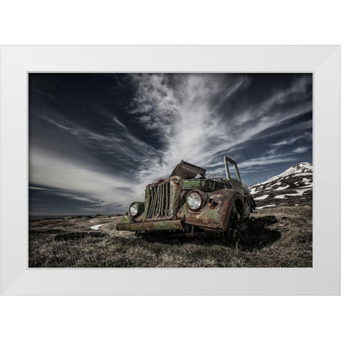 The Old Russian Jeep White Modern Wood Framed Art Print by Ingibergsson, Bragi