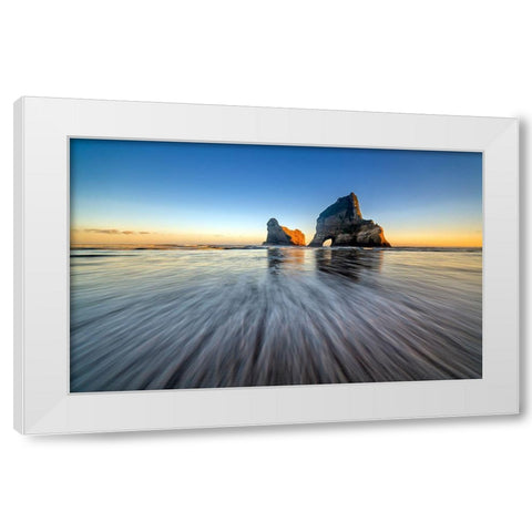 Wharariki Beach White Modern Wood Framed Art Print by Zhu, Hua