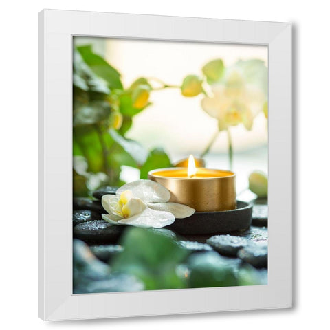 Zen Orchid And Candle White Modern Wood Framed Art Print by Bsmart