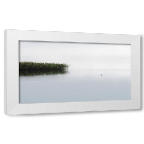 The Lone Fisher White Modern Wood Framed Art Print by Emanuelson, Bjorn