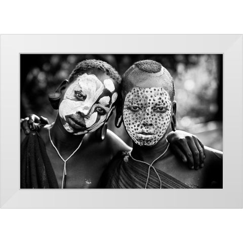 Painted Faces White Modern Wood Framed Art Print by Cole, Trevor