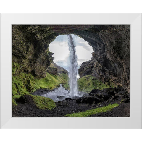 Hidden Waterfall White Modern Wood Framed Art Print by Kort, Bragi