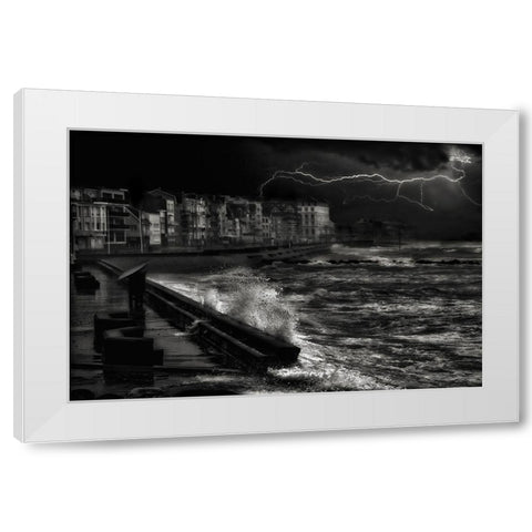 Dark Stormy Evening In Normandy White Modern Wood Framed Art Print by Depaepe, Yvette