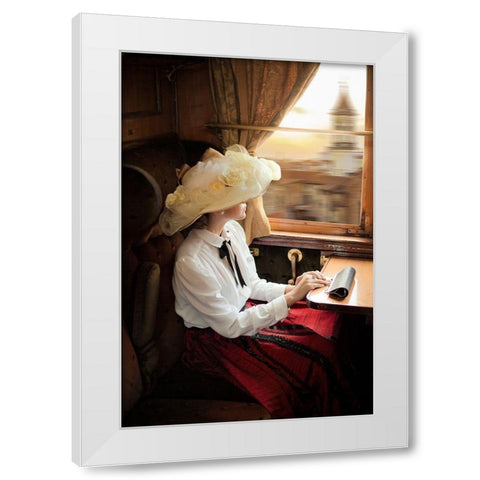 The Girl On The Train White Modern Wood Framed Art Print by Neer, Ildiko