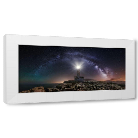 Lighthouse And Milky Way White Modern Wood Framed Art Print by F. Turienzo, Carlos