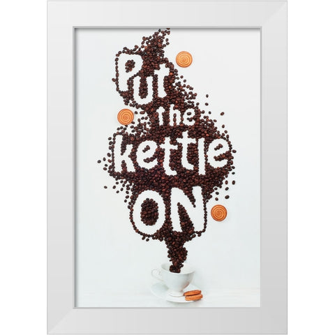 Put The Kettle On! White Modern Wood Framed Art Print by Belenko, Dina