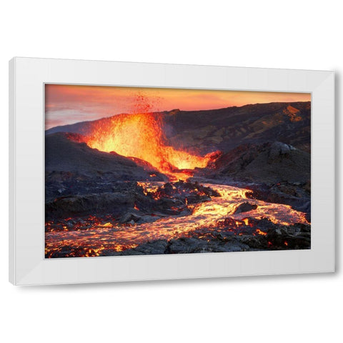 La Fournaise Volcano White Modern Wood Framed Art Print by Gabriel, Barathieu
