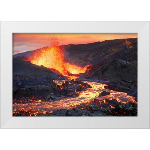 La Fournaise Volcano White Modern Wood Framed Art Print by Gabriel, Barathieu