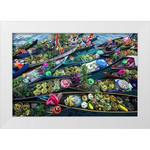 Banjarmasin Floating Market White Modern Wood Framed Art Print by Maududdin, Fauzan