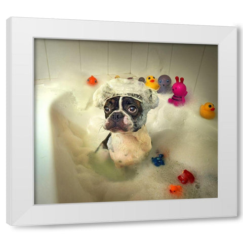 The Bath White Modern Wood Framed Art Print by DDiArte