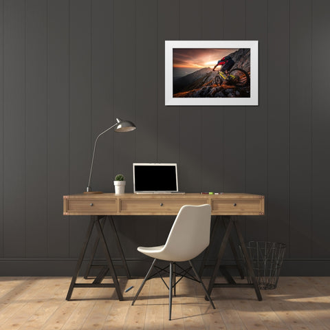 Golden Hour High Alpine Ride White Modern Wood Framed Art Print by Bertoncelj, Sandi