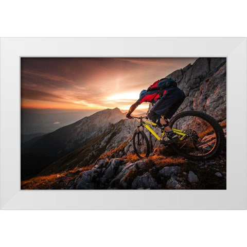Golden Hour High Alpine Ride White Modern Wood Framed Art Print by Bertoncelj, Sandi