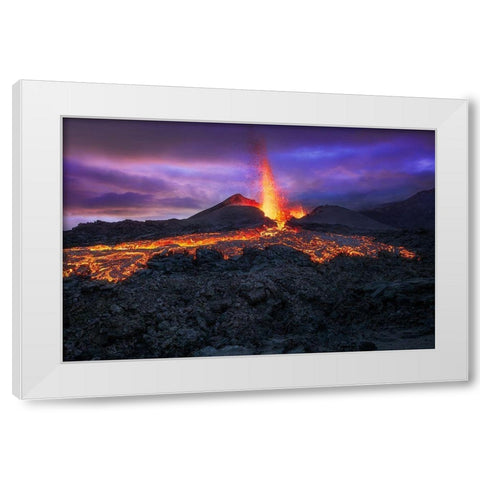 Fire At Blue Hour! White Modern Wood Framed Art Print by Gabriel, Barathieu