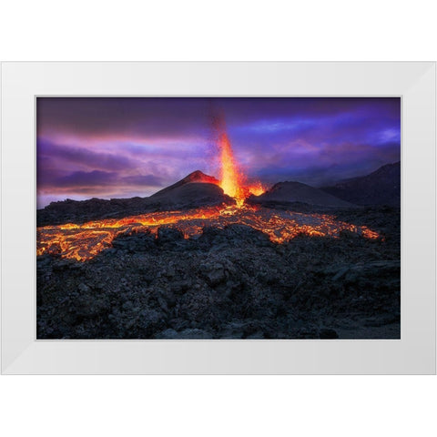 Fire At Blue Hour! White Modern Wood Framed Art Print by Gabriel, Barathieu