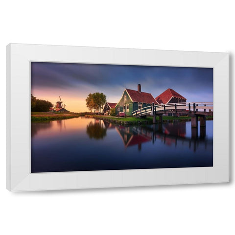 Zaanse Schans Green House White Modern Wood Framed Art Print by M. Garcia, Jesus