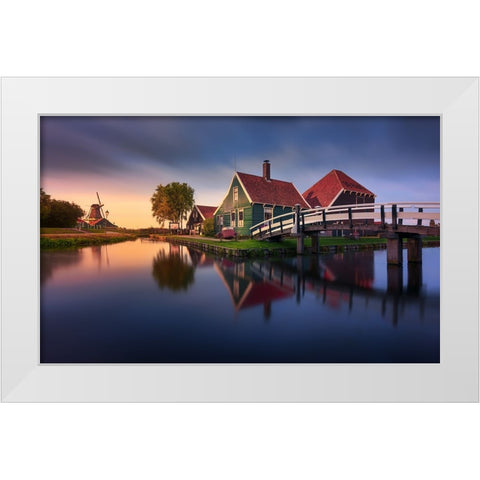 Zaanse Schans Green House White Modern Wood Framed Art Print by M. Garcia, Jesus