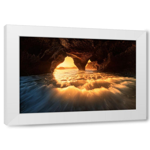 The Secret Sea Cave White Modern Wood Framed Art Print by Zhu, Jingshu
