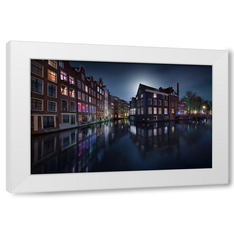 Moonlight Over Amsterdam White Modern Wood Framed Art Print by M. Garcia, Jesus