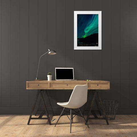 Northern Lights In October White Modern Wood Framed Art Print by Caroline Stroksnes, Mette