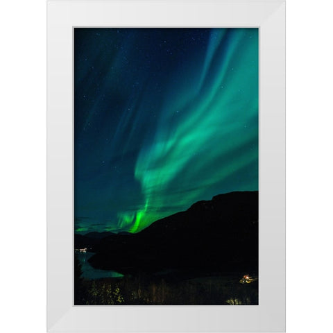 Northern Lights In October White Modern Wood Framed Art Print by Caroline Stroksnes, Mette
