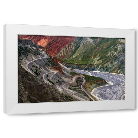 Winding Road And River White Modern Wood Framed Art Print by Heidi