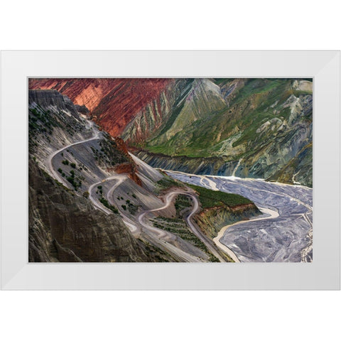 Winding Road And River White Modern Wood Framed Art Print by Heidi