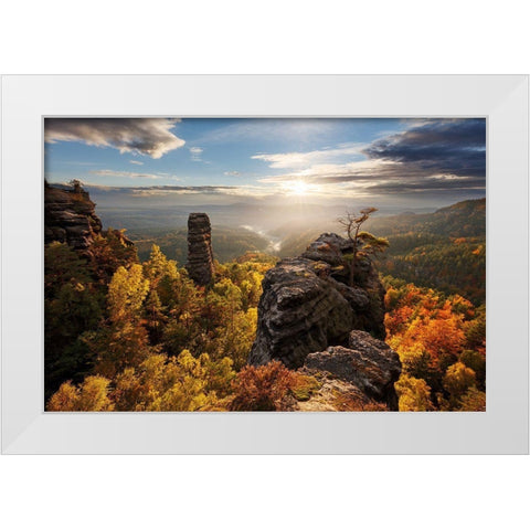 Autumn In The Rocks White Modern Wood Framed Art Print by Rak, Martin