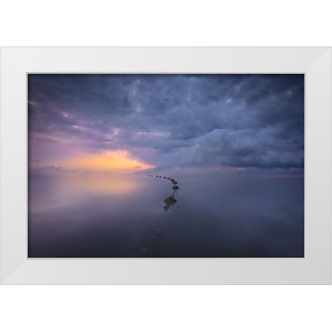 Colorful Sunrise White Modern Wood Framed Art Print by joanaduenas