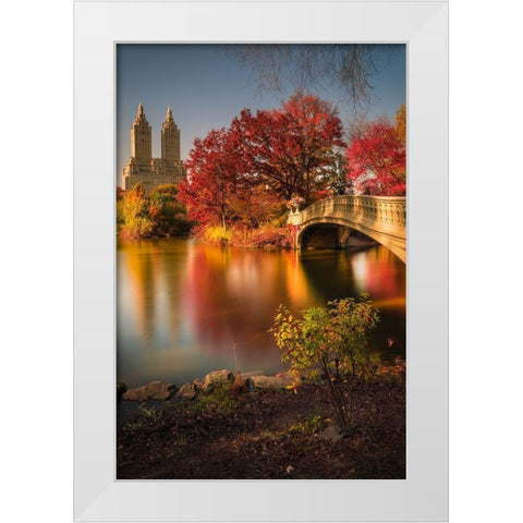 Fall In Central Park White Modern Wood Framed Art Print by R. Veizaga, Christopher
