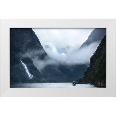 Milford Sound Cruise White Modern Wood Framed Art Print by Shi, Fei