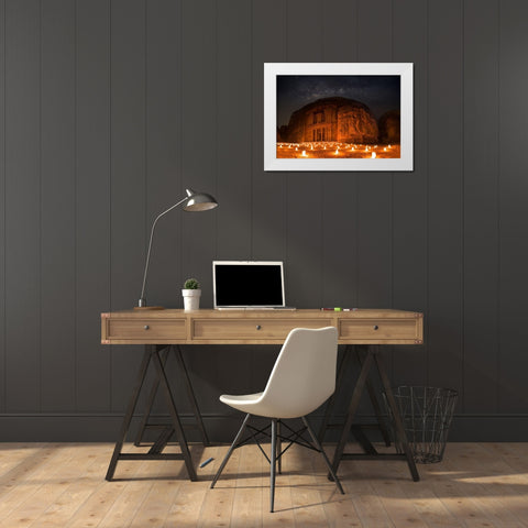 Petra By Night White Modern Wood Framed Art Print by Jamal, Khalid