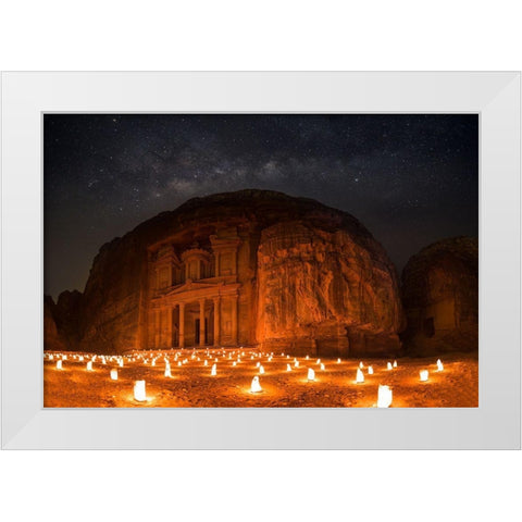 Petra By Night White Modern Wood Framed Art Print by Jamal, Khalid