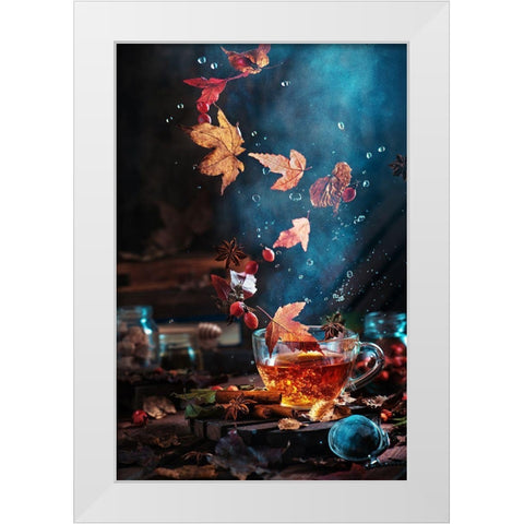 Briar Tea With Autumn Swirl White Modern Wood Framed Art Print by Belenko, Dina