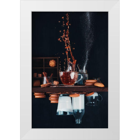 Upside And Down Again (With Coffee) White Modern Wood Framed Art Print by Belenko, Dina