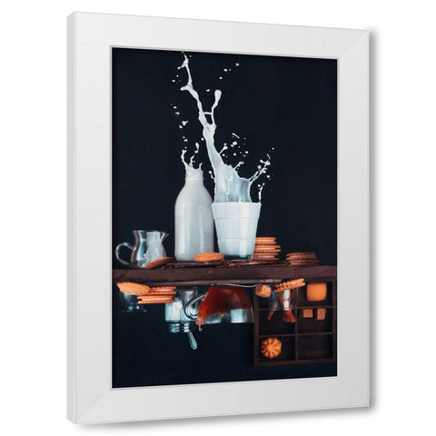 Upside And Down Again (With Milk) White Modern Wood Framed Art Print by Belenko, Dina