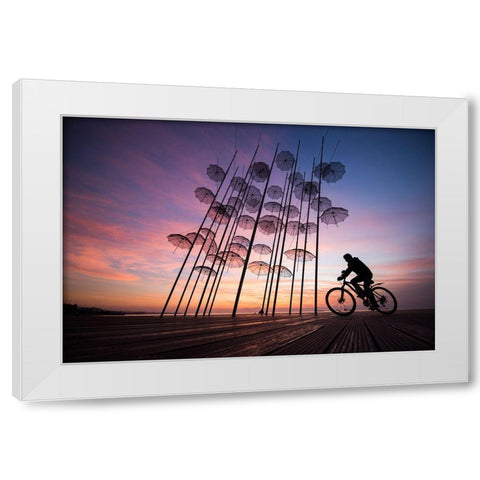 Umbrellas White Modern Wood Framed Art Print by Karakaya, Melih