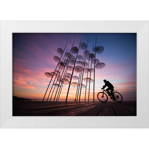 Umbrellas White Modern Wood Framed Art Print by Karakaya, Melih