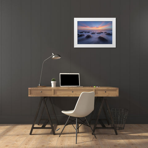 Sunset At Bowling Ball Beach White Modern Wood Framed Art Print by Xie, April