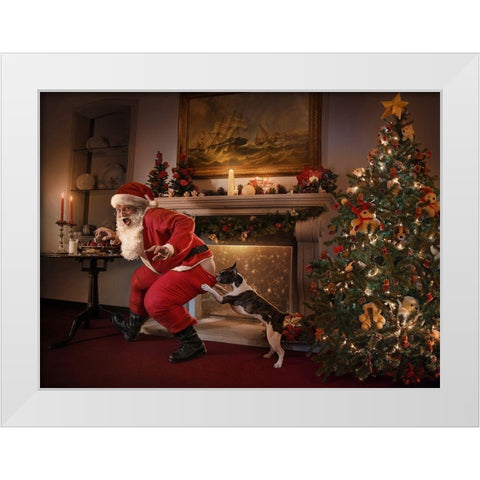 Santa Was Caught! White Modern Wood Framed Art Print by DDiArte