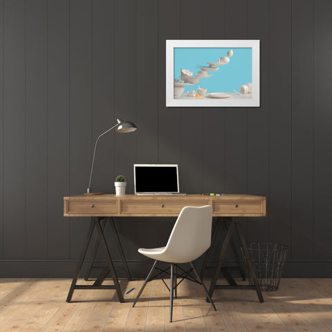 One Touch Omelette White Modern Wood Framed Art Print by Belenko, Dina