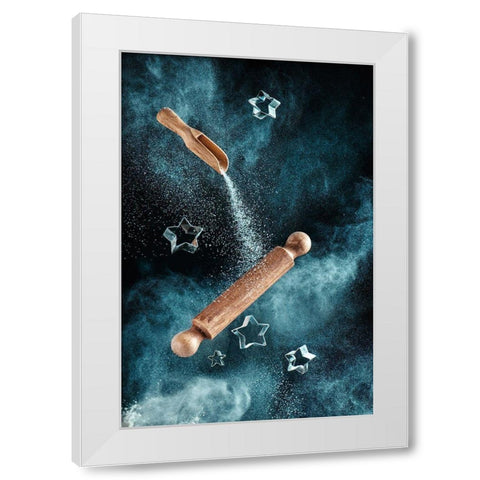 Kitchen Mess: Star-Shaped Cookies White Modern Wood Framed Art Print by Belenko, Dina