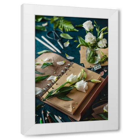 Painting Flowers: Pins And Pencils White Modern Wood Framed Art Print by Belenko, Dina