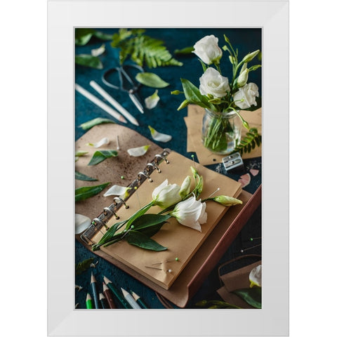 Painting Flowers: Pins And Pencils White Modern Wood Framed Art Print by Belenko, Dina