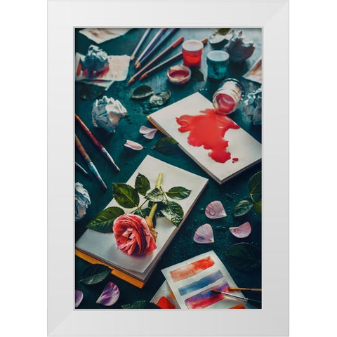 Painting Flowers: Stains And Sketches White Modern Wood Framed Art Print by Belenko, Dina