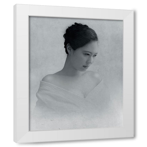 Portrait Of A Woman To Drop The Line Of Sight White Modern Wood Framed Art Print by Hattori, Fuyuki