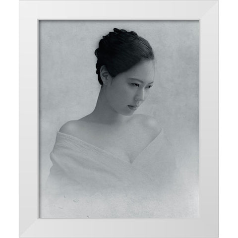 Portrait Of A Woman To Drop The Line Of Sight White Modern Wood Framed Art Print by Hattori, Fuyuki
