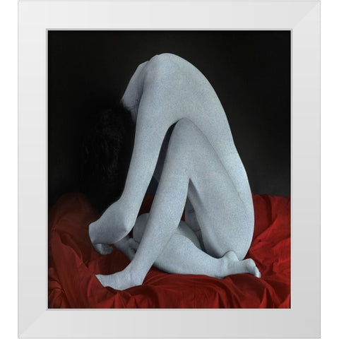 Nude On The Red Cloth White Modern Wood Framed Art Print by Hattori, Fuyuki