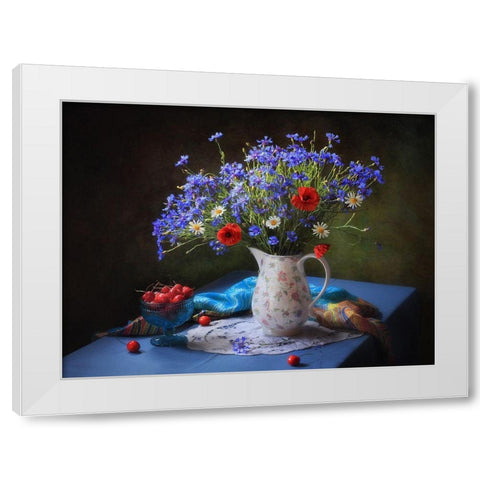 Summer Still Life With Wildflowers White Modern Wood Framed Art Print by Skorokhod, Tatyana